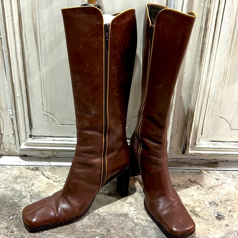 Brown leather riding boots